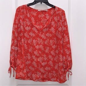 Collective Concepts Coral Floral Notch Neck Blouse